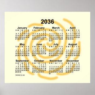 Affiche Calendrier 2036 de jours ensoleillés par Janz