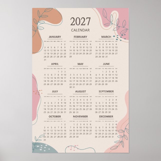 Affiche Calendrier Abstrait Forme Bohème Esthétique Beige  (Devant)