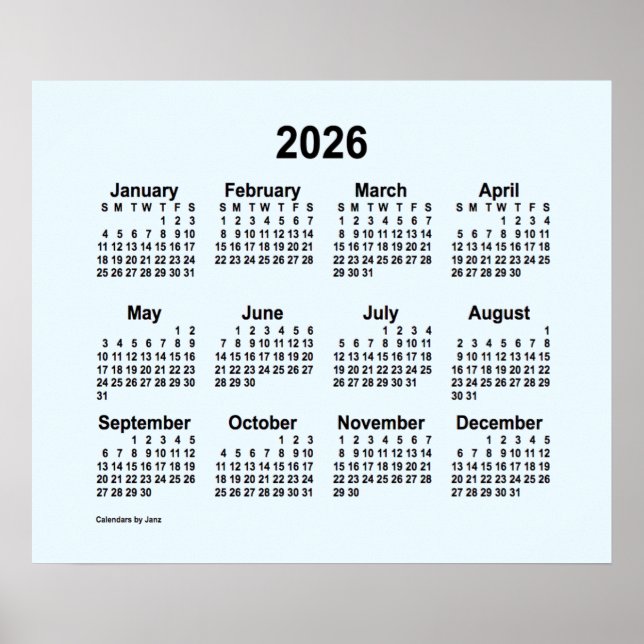 Affiche Calendrier Alice Blue 2026 par Janz Print (Devant)