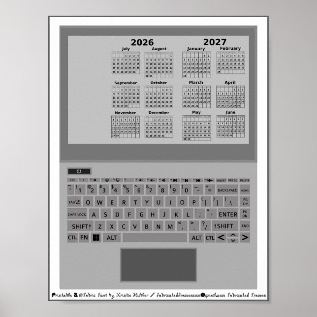 Affiche Calendrier année scolaire 2026-2027 Clavier d'ordi (Devant)