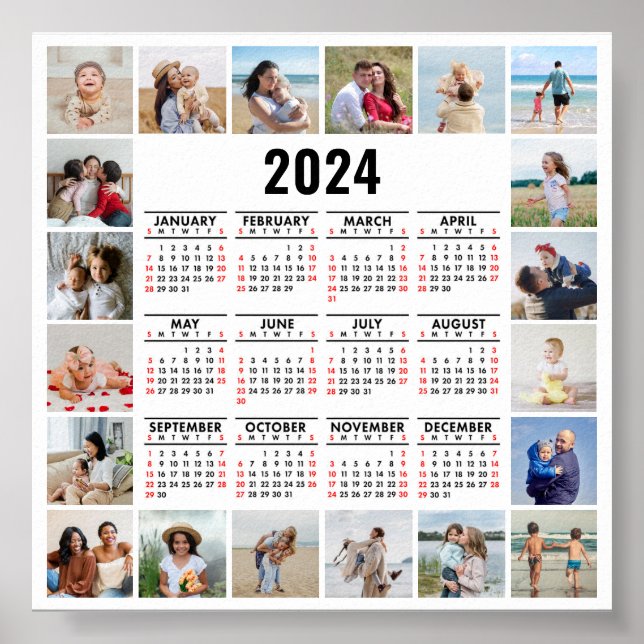Affiche Calendrier annuel 2024 en collage de 20 photos (Devant)