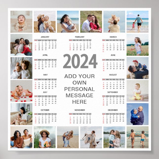Affiche Calendrier annuel 2024 en collage de 20 photos (Devant)