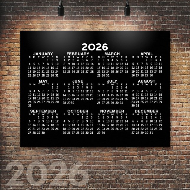 Affiche Calendrier annuel 2024 - horizontal - Noir (2026 Calendar Poster)