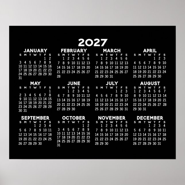 Affiche Calendrier annuel 2024 - horizontal - Noir (Devant)