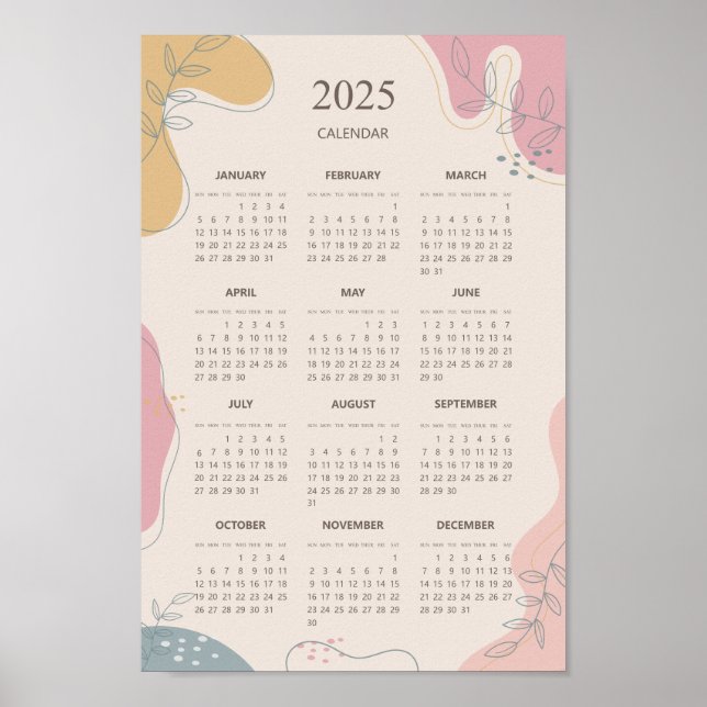 Affiche Calendrier annuel 2025 Abstrait Esthétique Minimal (Devant)