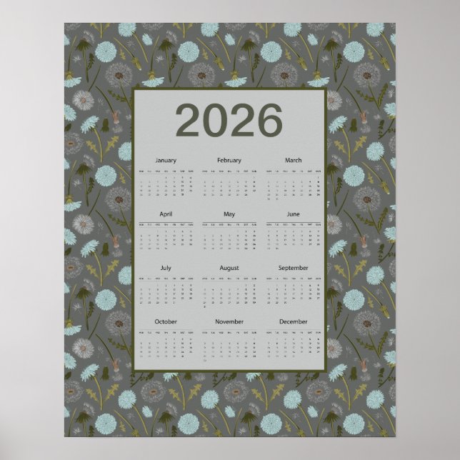 Affiche Calendrier annuel 2026 Dandelion Bleu Gris (Devant)