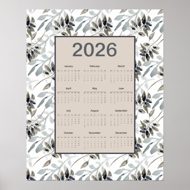 Affiche Calendrier annuel 2026 Feuilles botaniques (Devant)