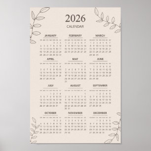Affiche Calendrier annuel 2026 Floral Art en ligne Minimal