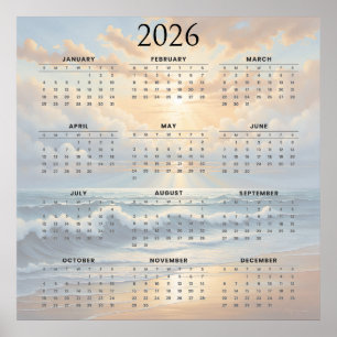 Affiche Calendrier annuel 2026 inspiré de l'océan 