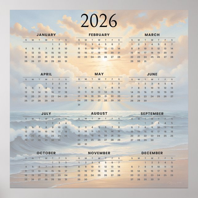 Affiche Calendrier annuel 2026 inspiré de l'océan  (Devant)