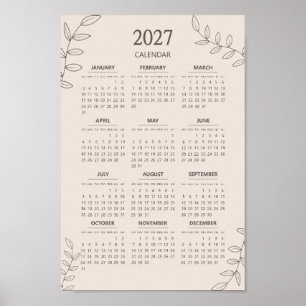 Affiche Calendrier annuel 2027 Art en ligne floral minimal