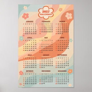 Affiche Calendrier annuel 2027 Groovy Vintage Pastel Swirl