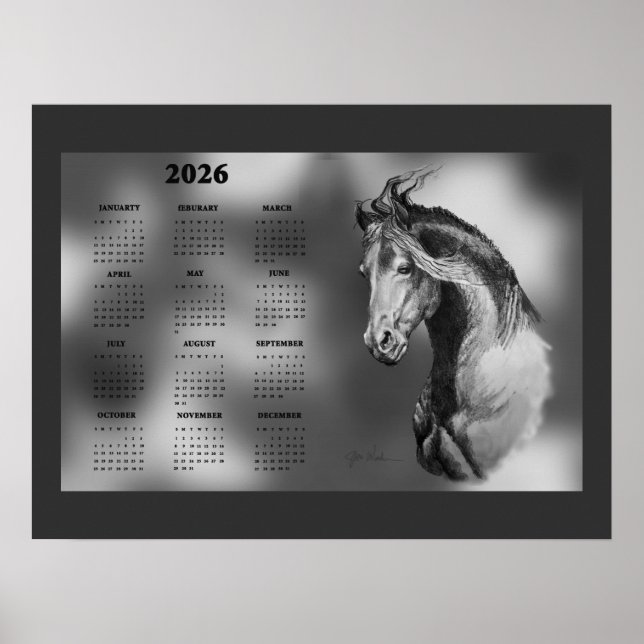 Affiche Calendrier annuel beau cheval étalon (Devant)