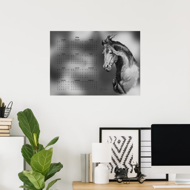 Affiche Calendrier annuel beau cheval étalon (Bureau à domicile)