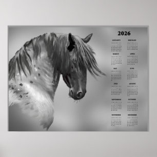 Affiche Calendrier annuel Cheval Gris Pommelé (Semi-brilla