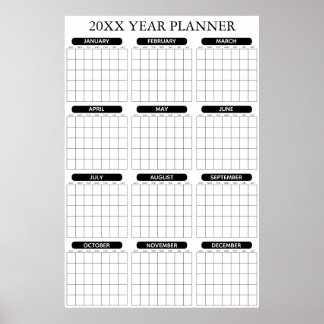 Affiche Calendrier annuel minimal non daté grand pour mur