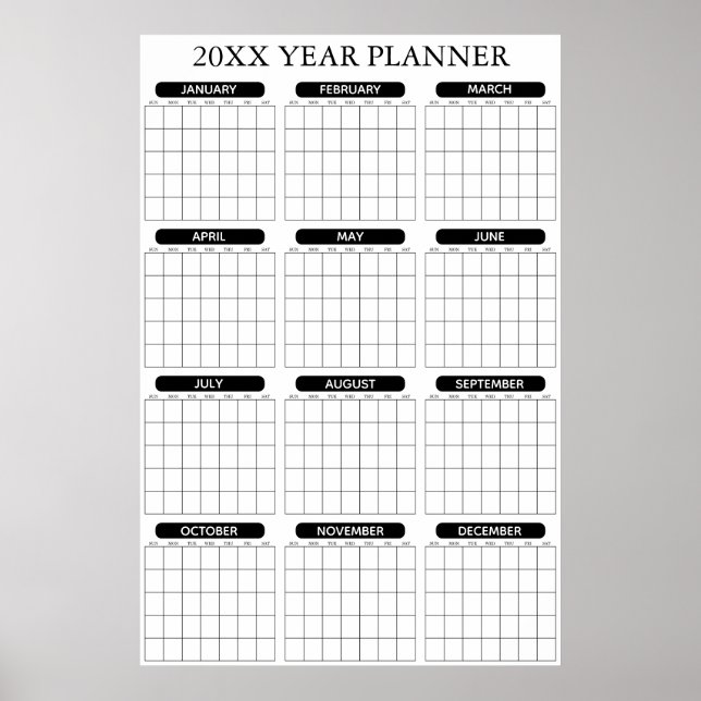 Affiche Calendrier annuel minimal non daté grand pour mur (Devant)