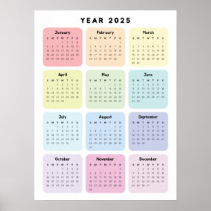 Affiche Calendrier annuel minimaliste personnalisé