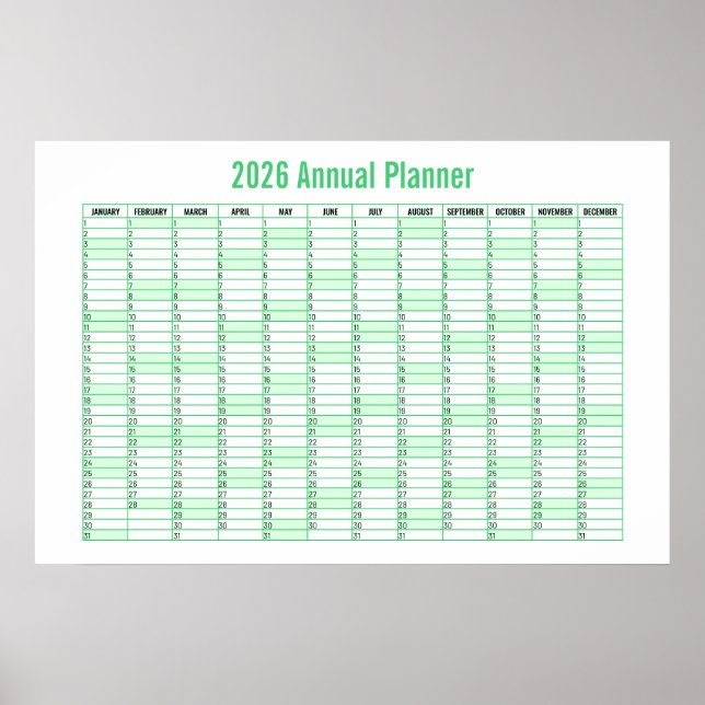 Affiche Calendrier annuel mural 2026 à vue mensuelle (Devant)