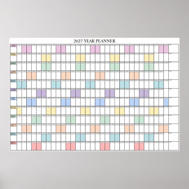Affiche Calendrier annuel mural simple 2027 (Devant)