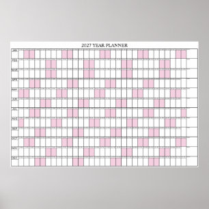 Affiche Calendrier annuel mural simple 2027 en un coup d'œ