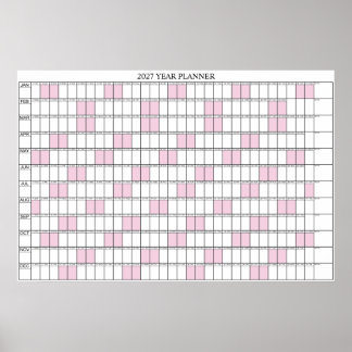 Affiche Calendrier annuel mural simple 2027 en un coup d'œ
