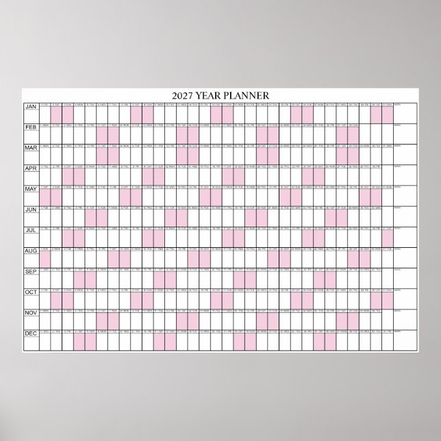 Affiche Calendrier annuel mural simple 2027 en un coup d'œ (Devant)