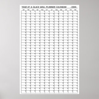 Affiche Calendrier annuel non daté à vue murale
