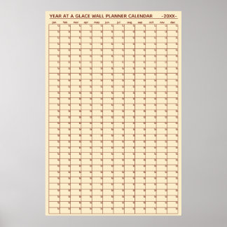 Affiche Calendrier annuel non daté à vue murale