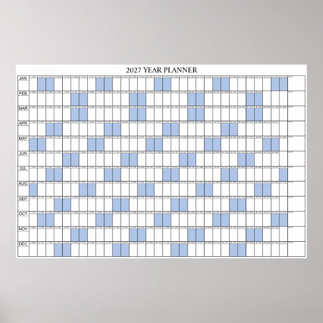 Affiche Calendrier annuel simple 2027 à vue d'œil (Devant)