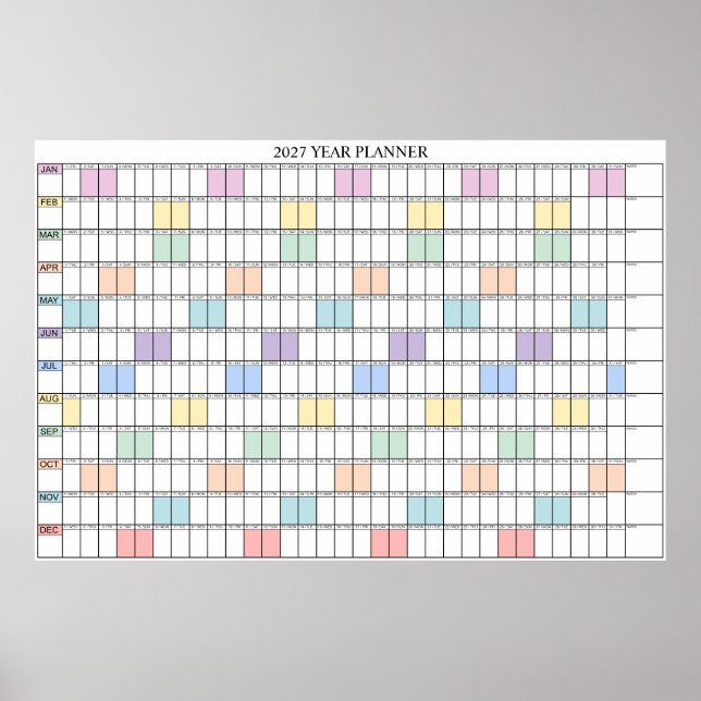 Affiche Calendrier annuel simple 2027 à vue d'œil (Devant)