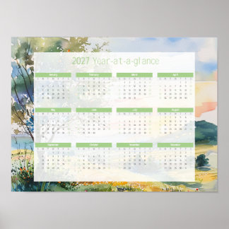 Affiche Calendrier aquarelle 2027 en un coup d'œil