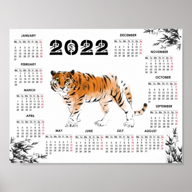 Affiche Calendrier aquarelle tigre 2022 (Devant)