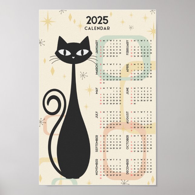 Affiche Calendrier Atomique Rétro Chat Noir Milieu de Sièc (Devant)