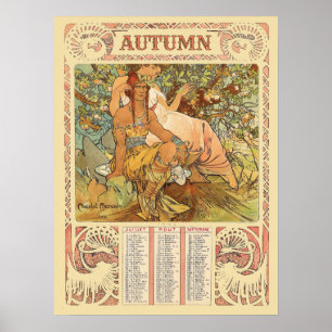 Affiche Calendrier automnal Art nouveau de l'ère victorien