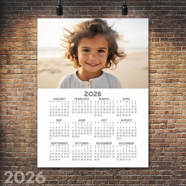 Affiche Calendrier avec photo - Vue annuelle complète (2026 Calendar Poster)
