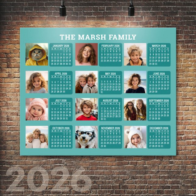 Affiche Calendrier avec une image pour chaque mois - Aqua (2026 Calendar Poster)