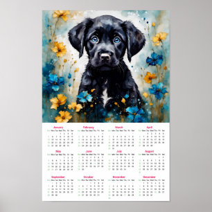 Affiche Calendrier Black Lab Puppy 2025