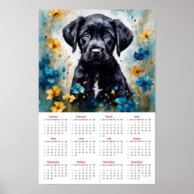 Affiche Calendrier Black Lab Puppy 2025 (Devant)