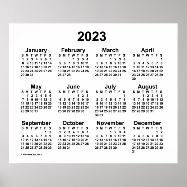 Affiche Calendrier blanc 2023 de Janz (Devant)