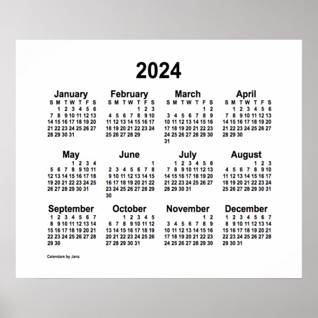 Affiche Calendrier blanc 2024 de Janz Print (Devant)