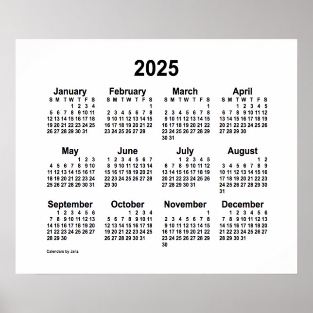 Affiche Calendrier blanc 2025 par Janz Imprimer (Devant)