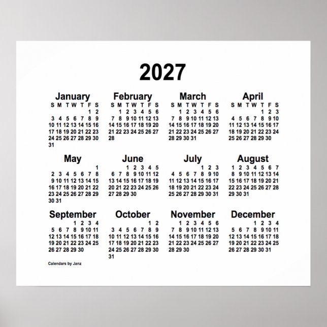Affiche Calendrier blanc 2027 par Janz Print (Devant)