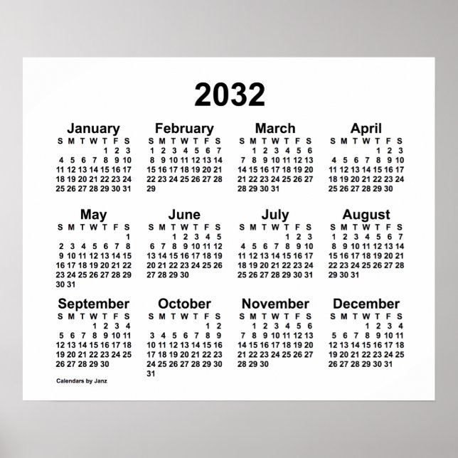 Affiche Calendrier blanc 2032 par Janz Print (Devant)