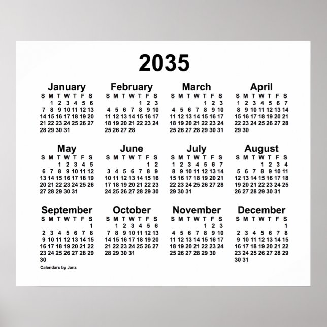 Affiche Calendrier blanc 2035 par Janz Print (Devant)