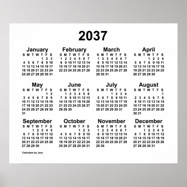 Affiche Calendrier Blanc 2037 par Janz Print (Devant)