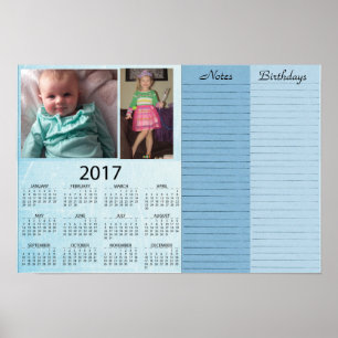 Affiche Calendrier bleu 2017 personnalisé avec photo bébé