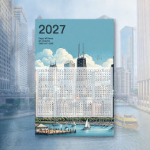 Calendrier bleu de l'architecture de la skyline de