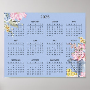 Affiche Calendrier botanique floral élégant simple 2026   