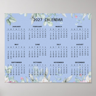 Affiche Calendrier Botanique Floral Élégant Simple 2027 |